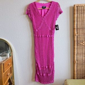 NWT Saint Tropez West Fuchsia Crochet Midi Dress